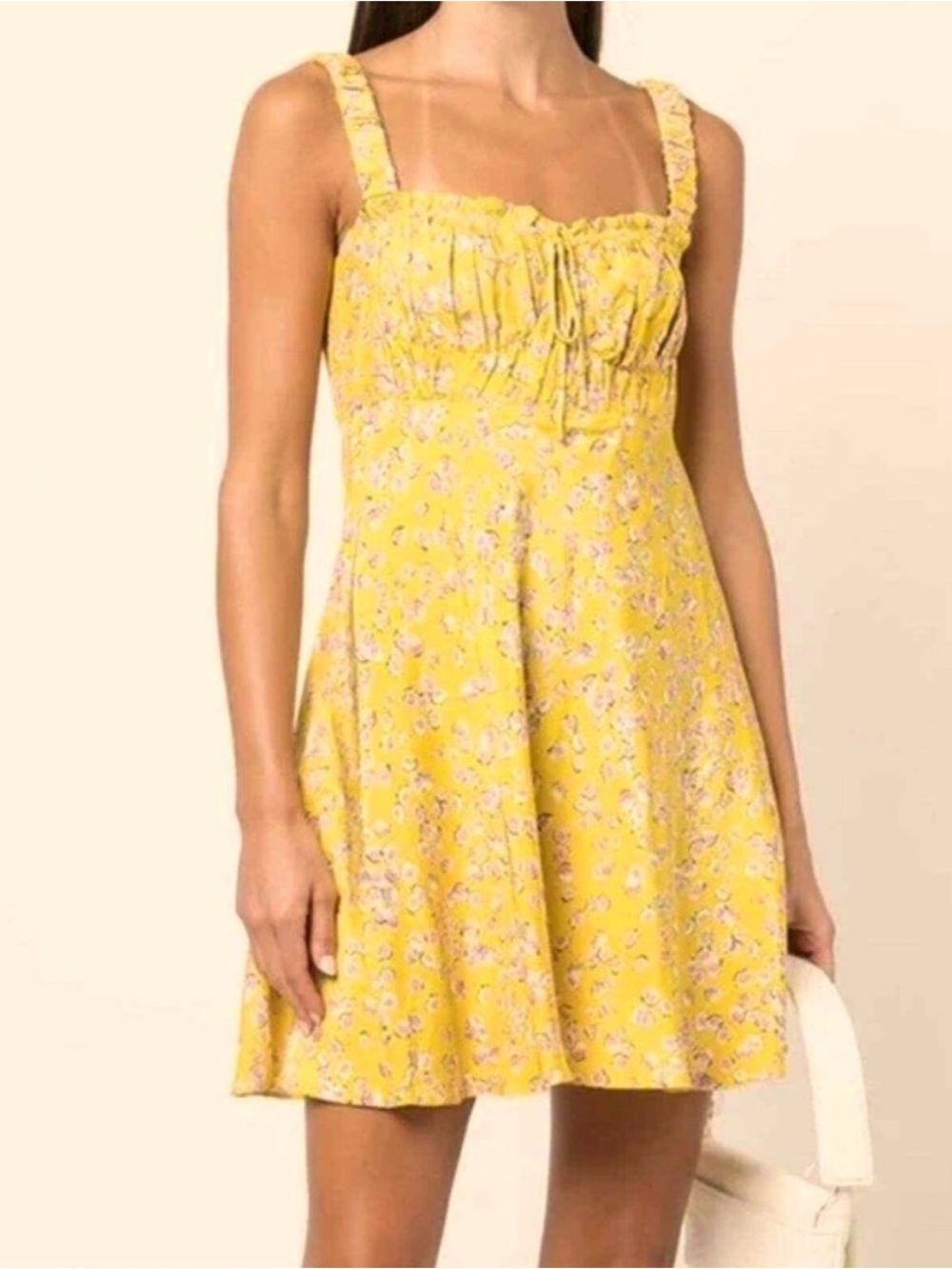 NICHOLAS Simie Mini Dress Yellow Hastings Floral | Ruffle Strap | US 0